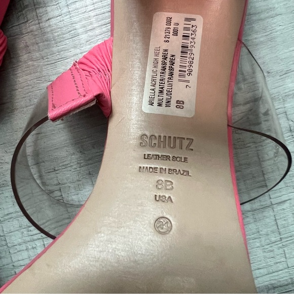 SCHUTZ Ariella Acrylic Heels Pink Clear-Strap Block Heel Sandals Size 8 - Picture 13 of 15